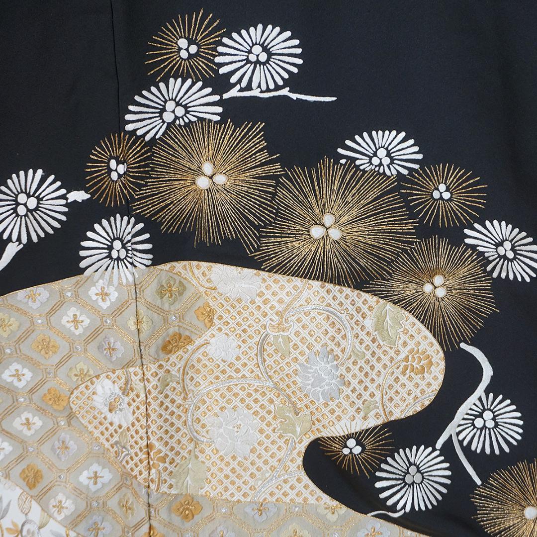 LLサイズ　170cm　金彩刺繍　総刺繍　正絹黒留袖　a845
