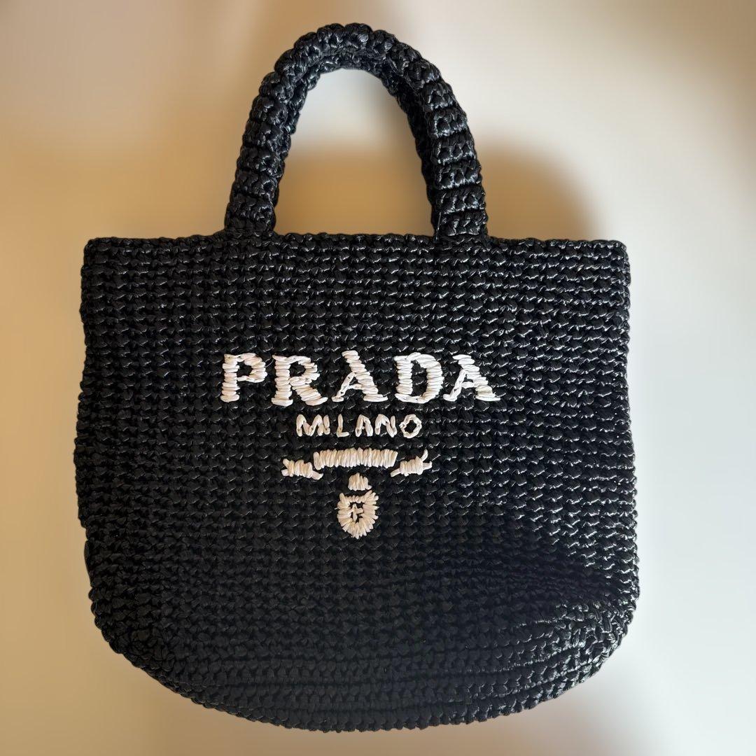 PRADA ブラック 編み込みトートバッグ スモール クロシェ トートバッグ