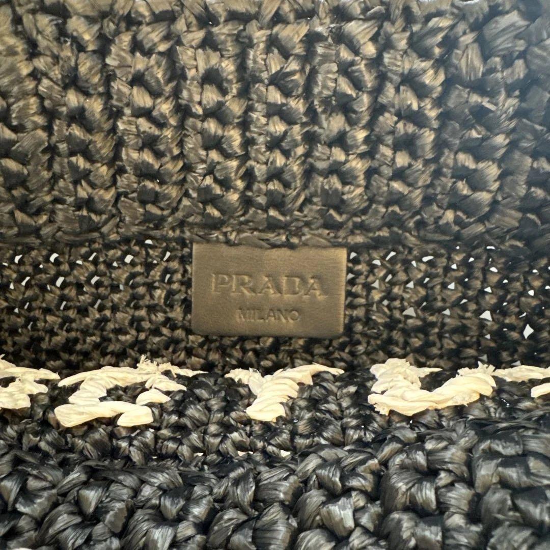 PRADA ブラック 編み込みトートバッグ スモール クロシェ トートバッグ