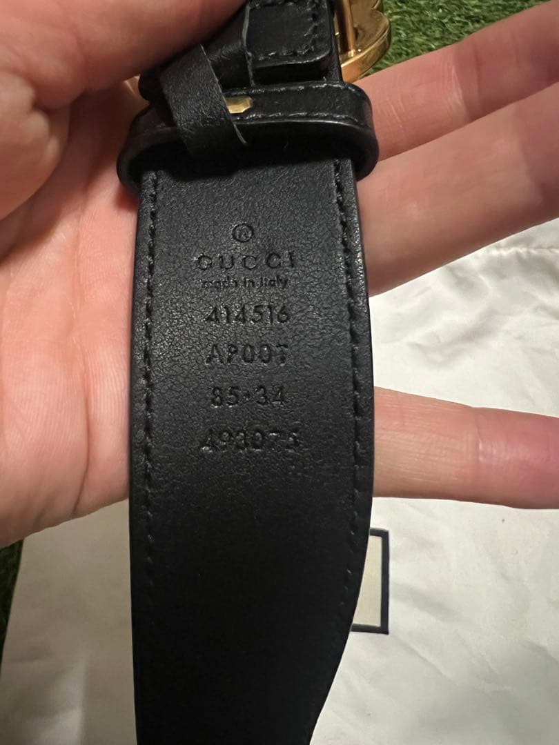 GUCCI ブラックレザー GGロゴ ベルト 85/34