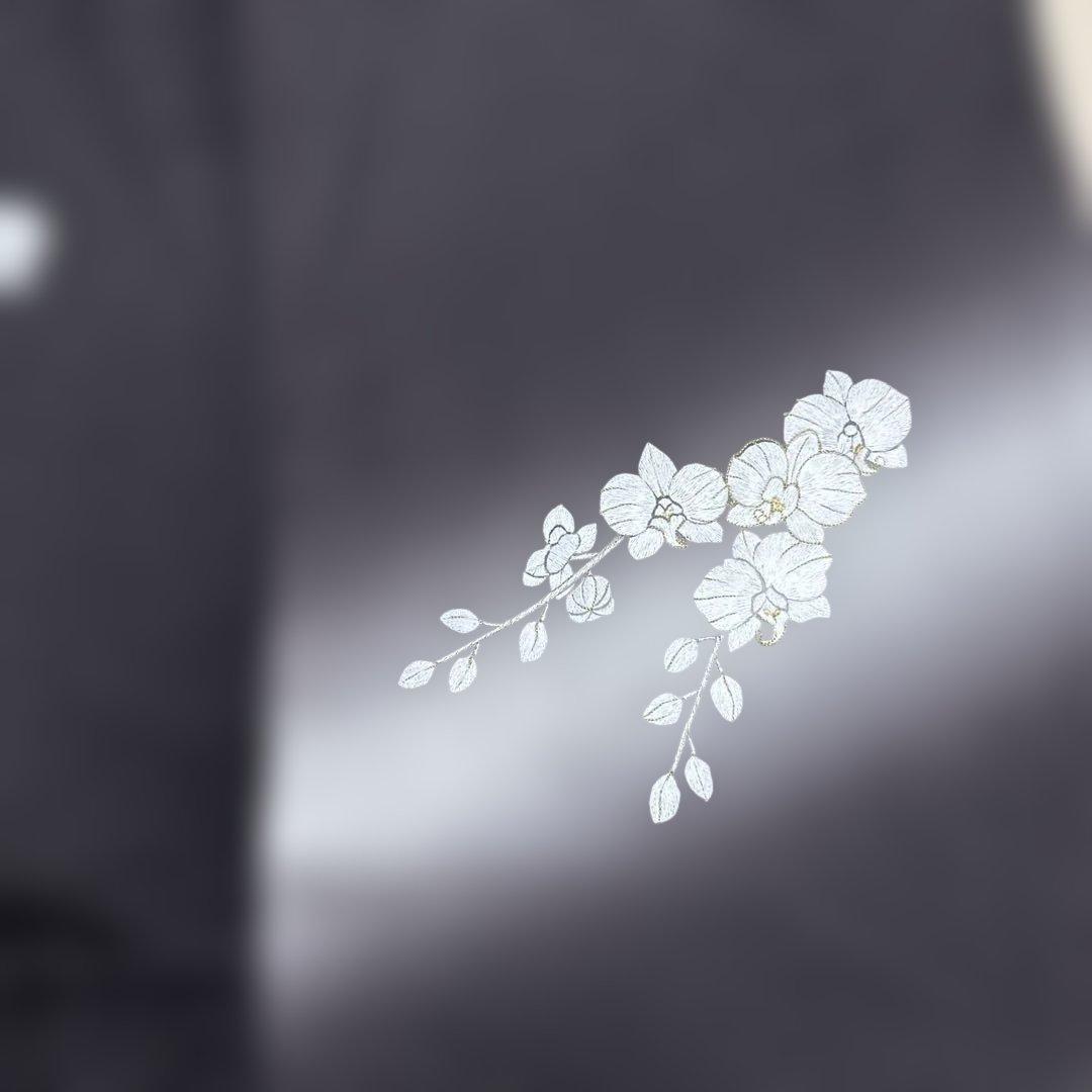 総刺繍 胡蝶蘭 こげ茶 訪問着