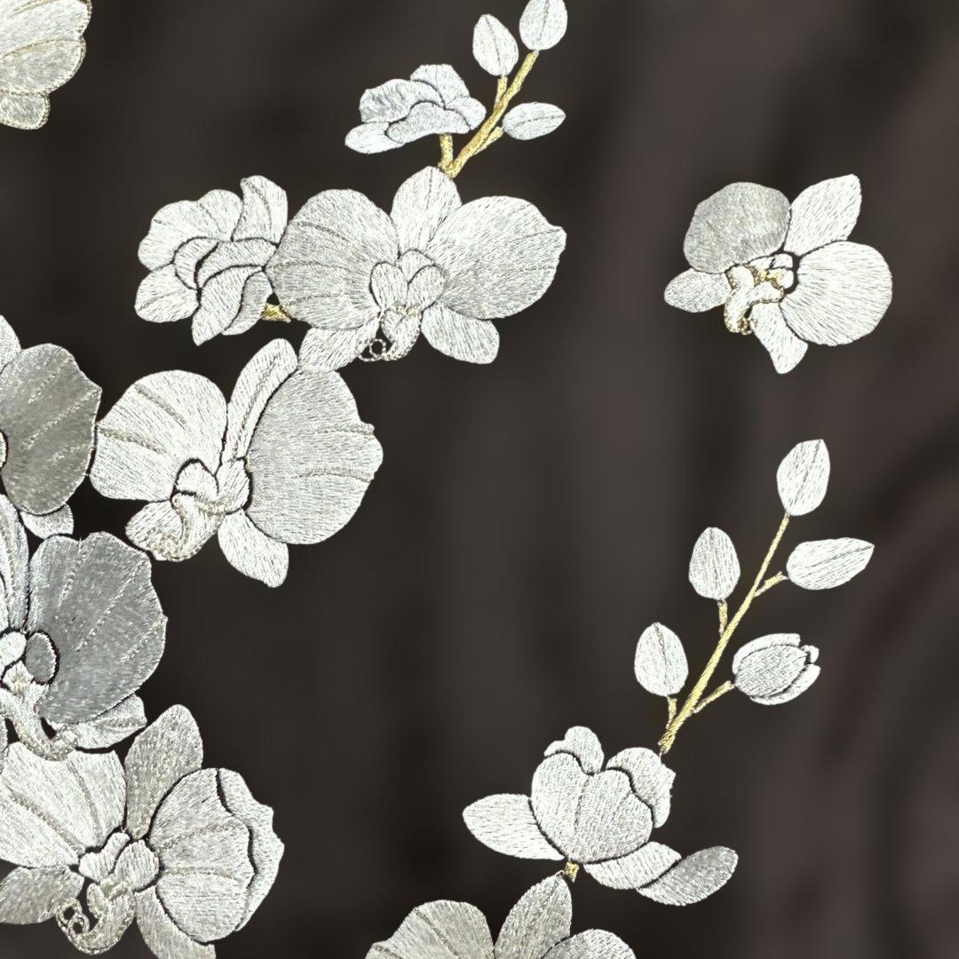 総刺繍 胡蝶蘭 こげ茶 訪問着