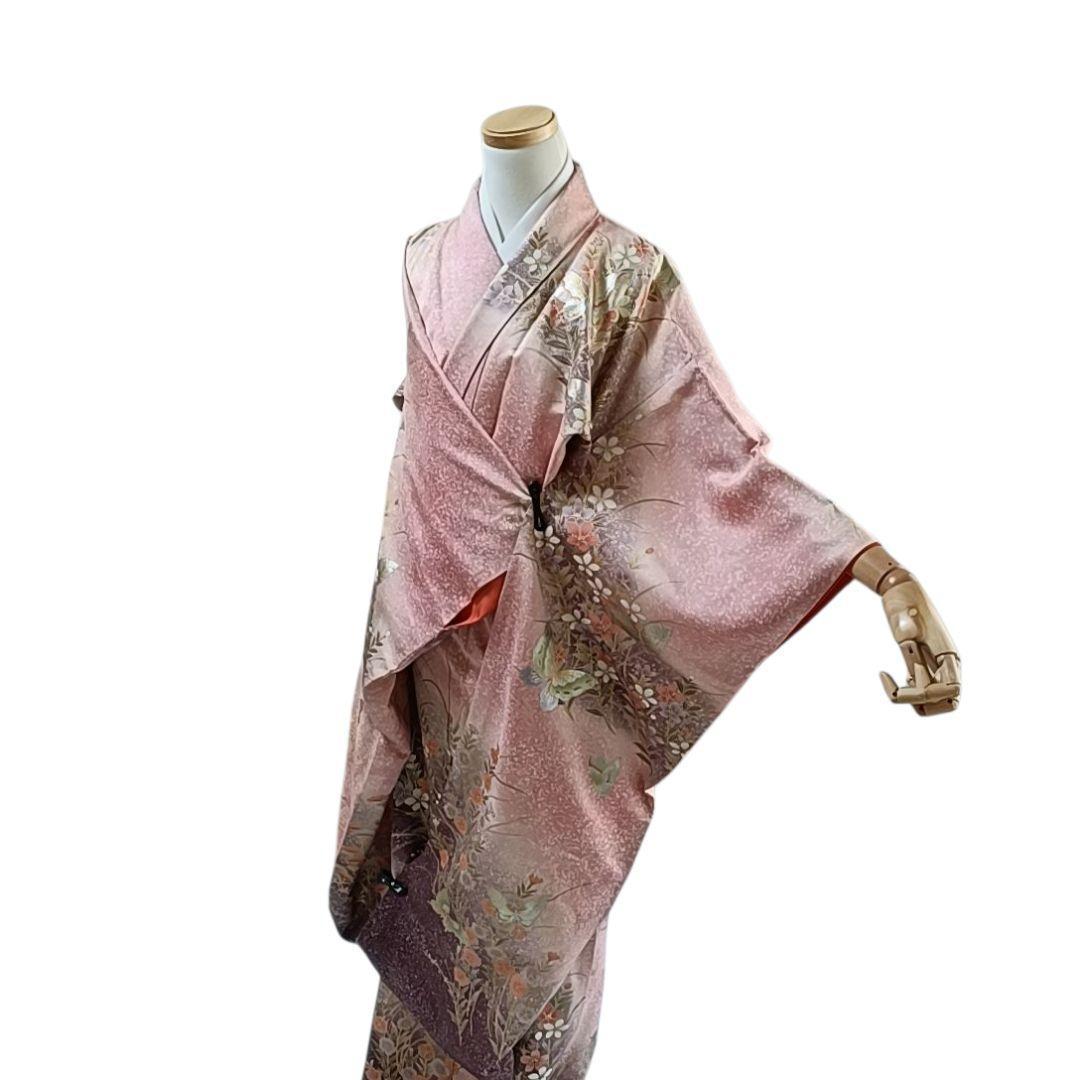LULU52 着物 正絹 振袖 ピンク 花柄 蝶々