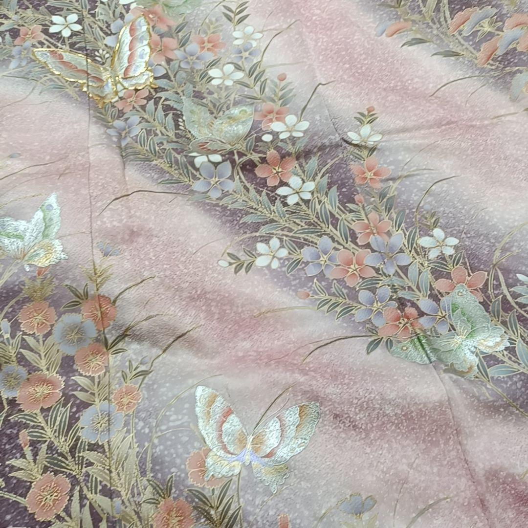 LULU52 着物 正絹 振袖 ピンク 花柄 蝶々