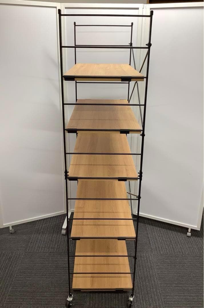 【訳あり格安】山善 ウッドシェルフ5段 キャスター付き MWS-16845