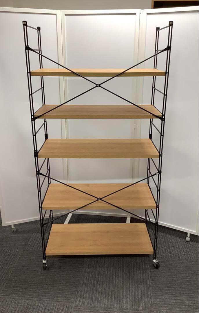 【訳あり格安】山善 ウッドシェルフ5段 キャスター付き MWS-16845