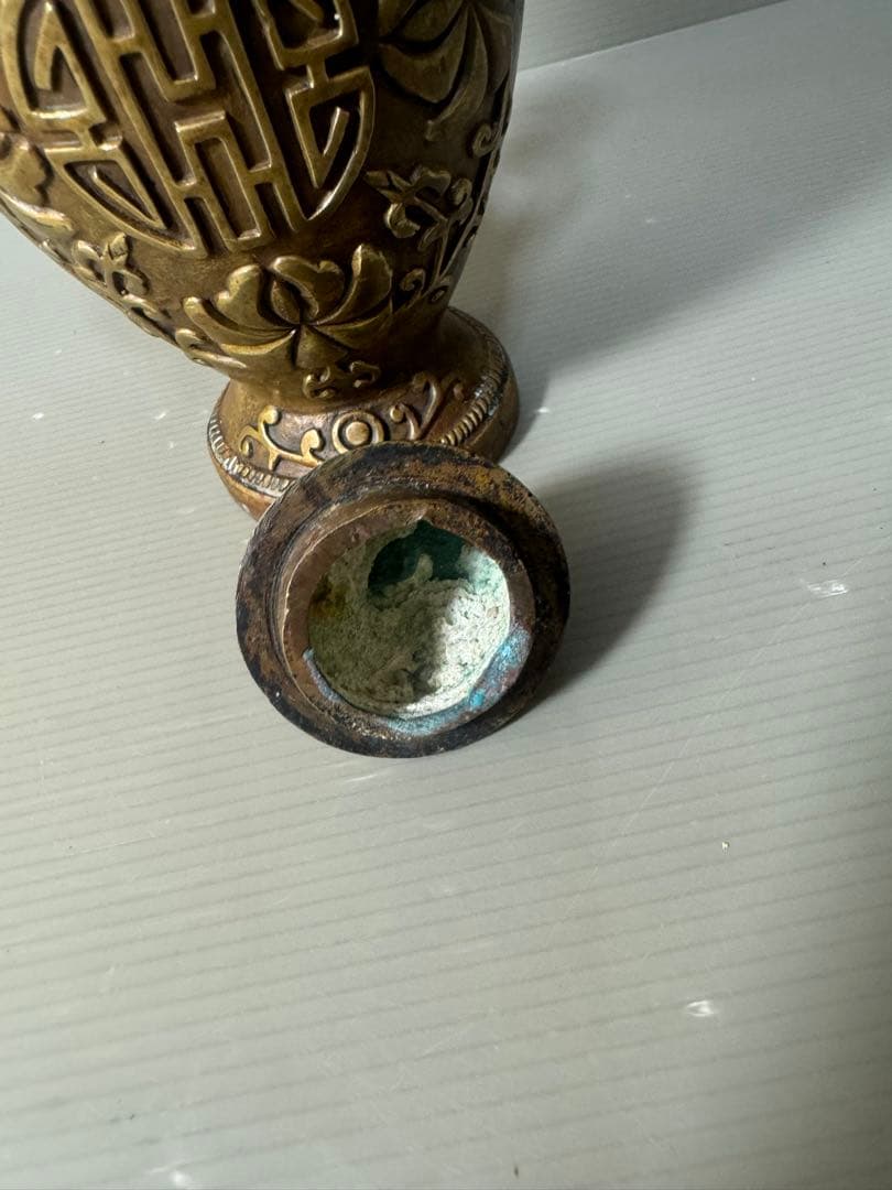 2495 中国骨董　大明宣徳年製銘　銅製　酒壺　時代物