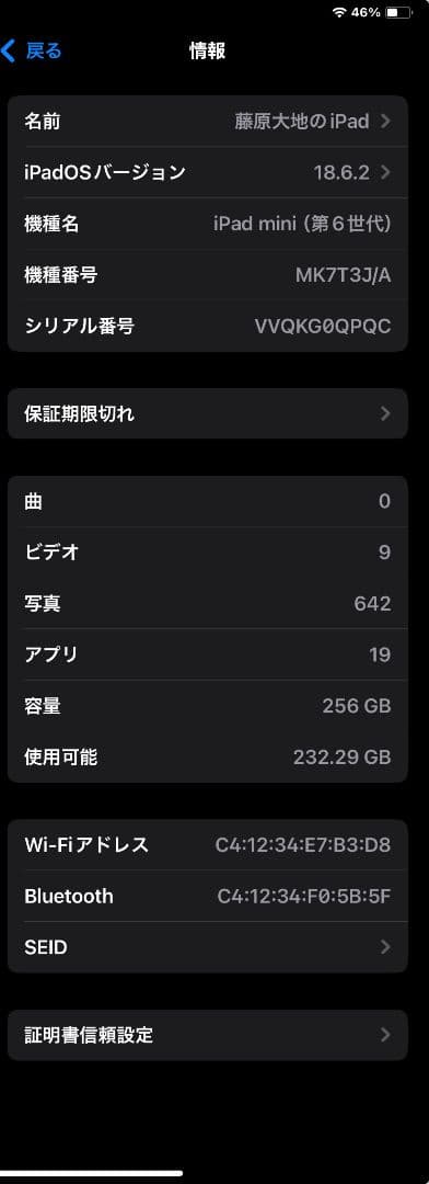第6世代 iPad mini wifi 256GB スペースグレー ※本体のみ