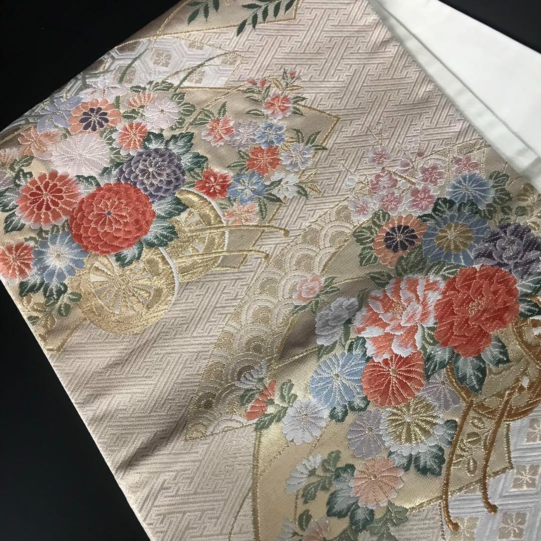 ZF-773 袋帯 本金箔 花小袖 高級 花車 正絹 六通 逸品