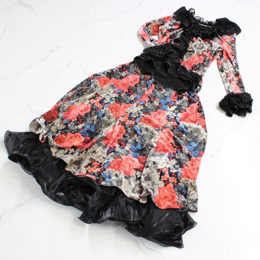 【美品 社交ダンス衣装】Mサイズ Lサイズ 上下セット トップス スカート 黒