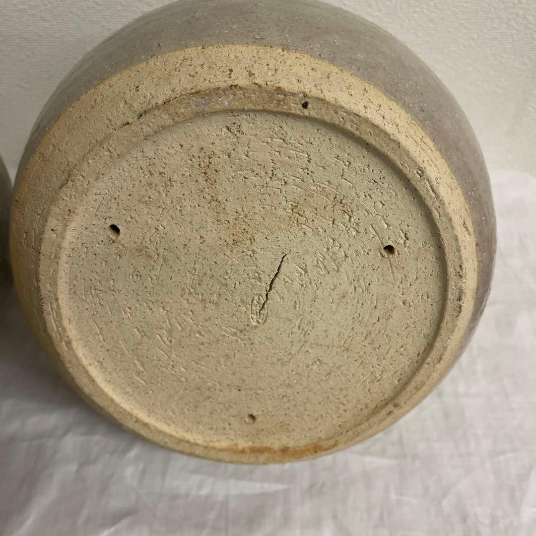 萩焼　十代三輪休雪　だるま手焙　一対　長期保管品