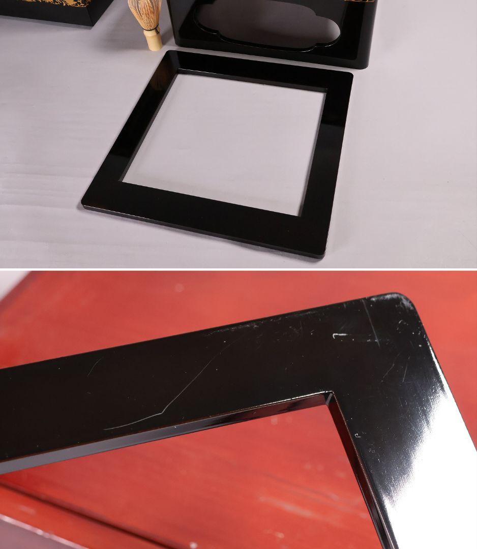 【MB208】輪島塗 家紋金蒔絵 五段重箱 台付 剣片喰花唐草 黒塗梨地 天然木