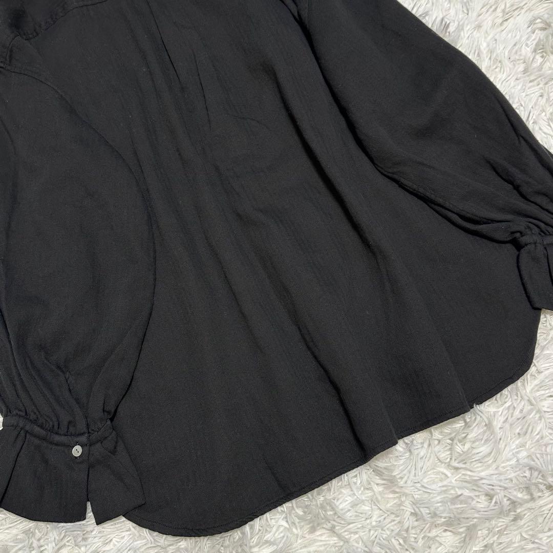 新品✨25年CLOTH&CROSS二重織コットンヘリンボーンフリルリボンブラウス