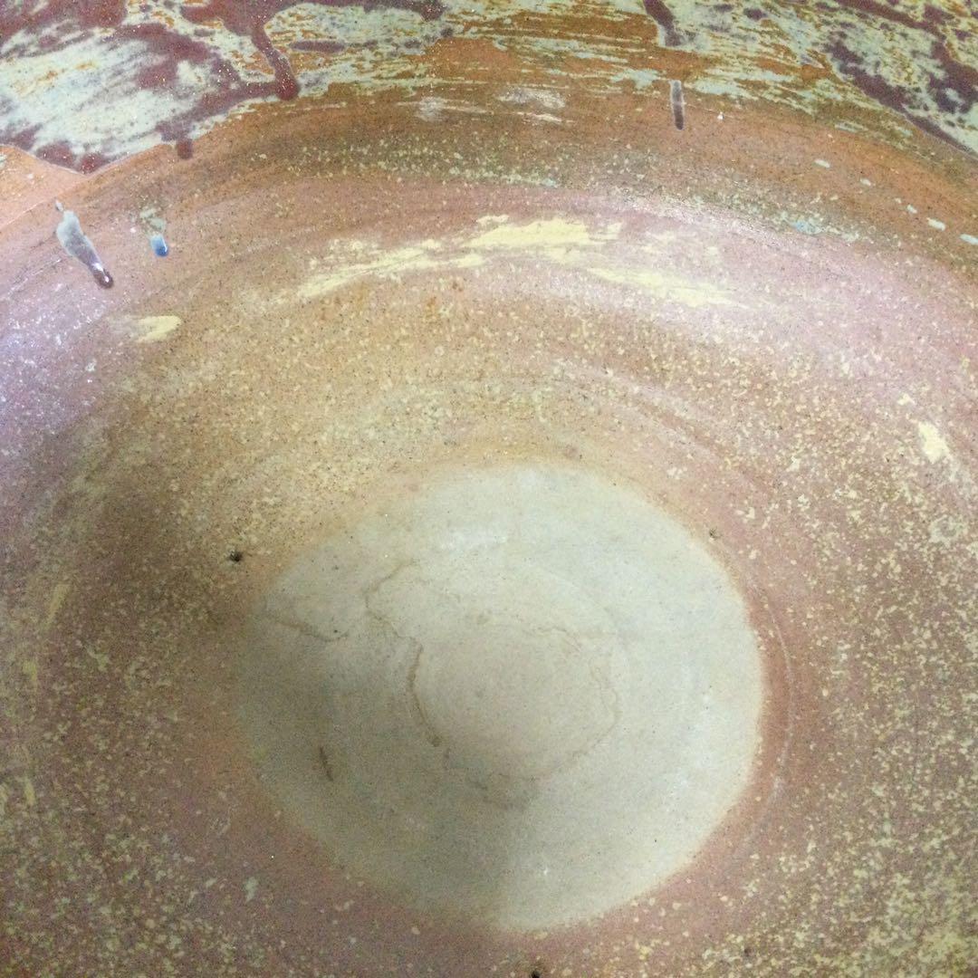 風炉火鉢 焼物 陶印有 底瓦付 茶道具 L194