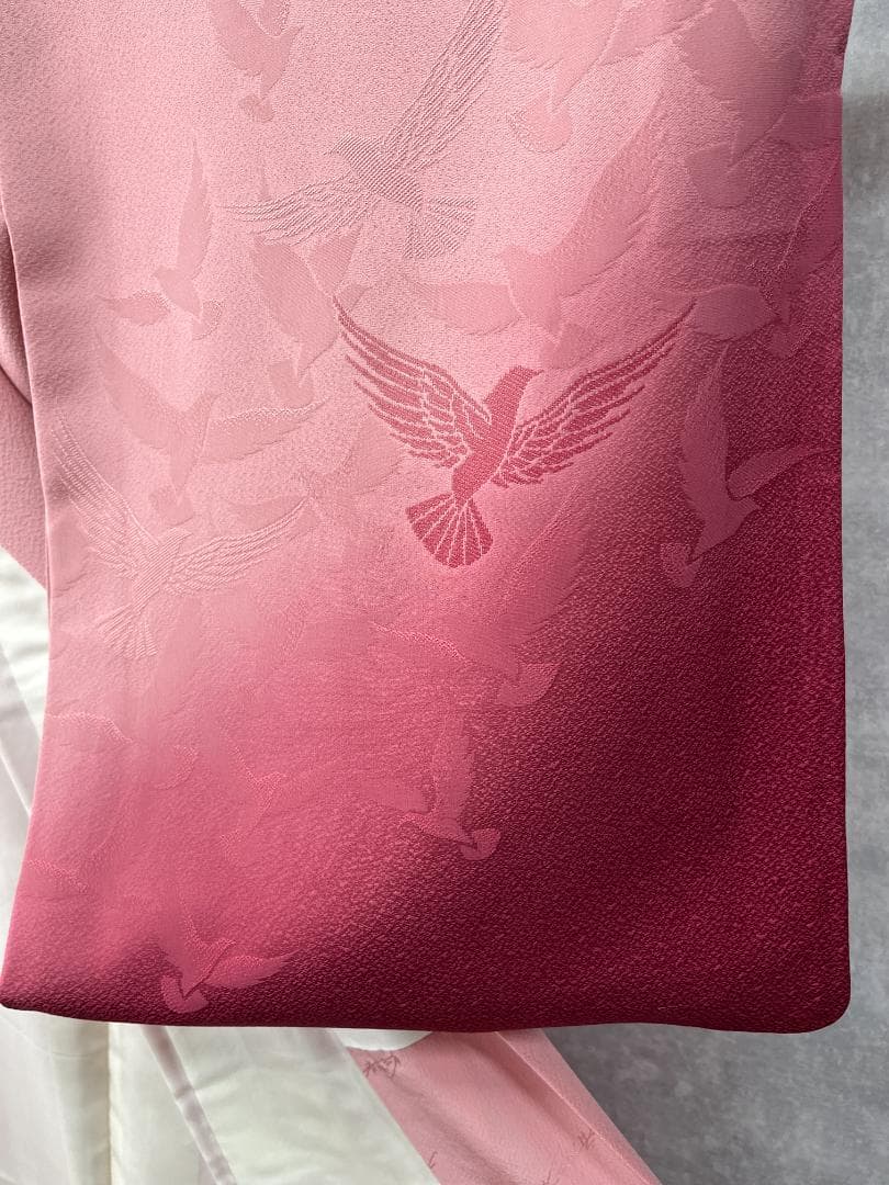 T005 訪問着 斉藤三才 ピンク 鶴 着丈152cm 和装 着物