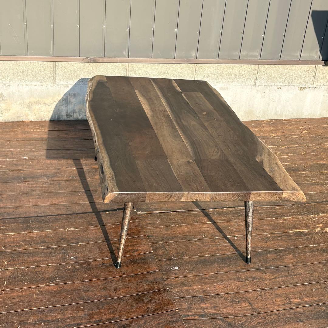 北欧レトロ 無垢材 木製テーブル アイアン脚 インダストリアル 重厚ローテーブル