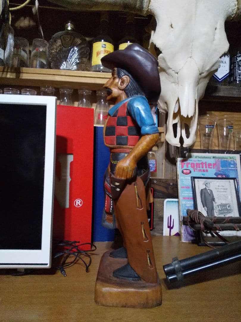 アンティーク 木彫りハンドメイドウッドカービング カウボーイ インテリア