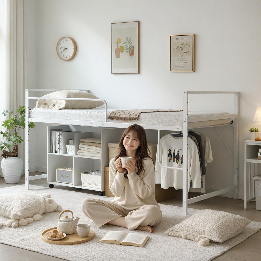 超人気【高さ110cm】ロフトベッド収納 北欧風 大人 一人暮らし　WHITE