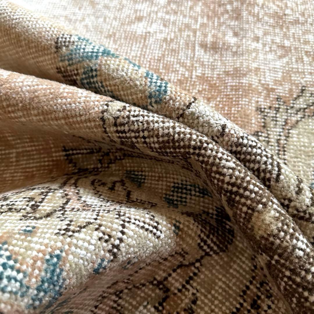 106×141 ターコイズブルー×ブラウン　淡いベージュ　トルコヴィンテージラグ