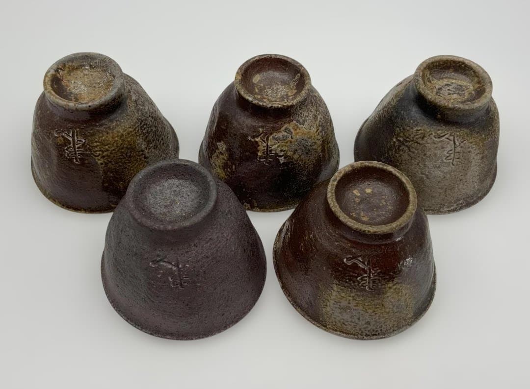 Okuman 入江光人司 備前手造榴摘み宝瓶湯冷まし煎茶碗 共箱/共布/栞