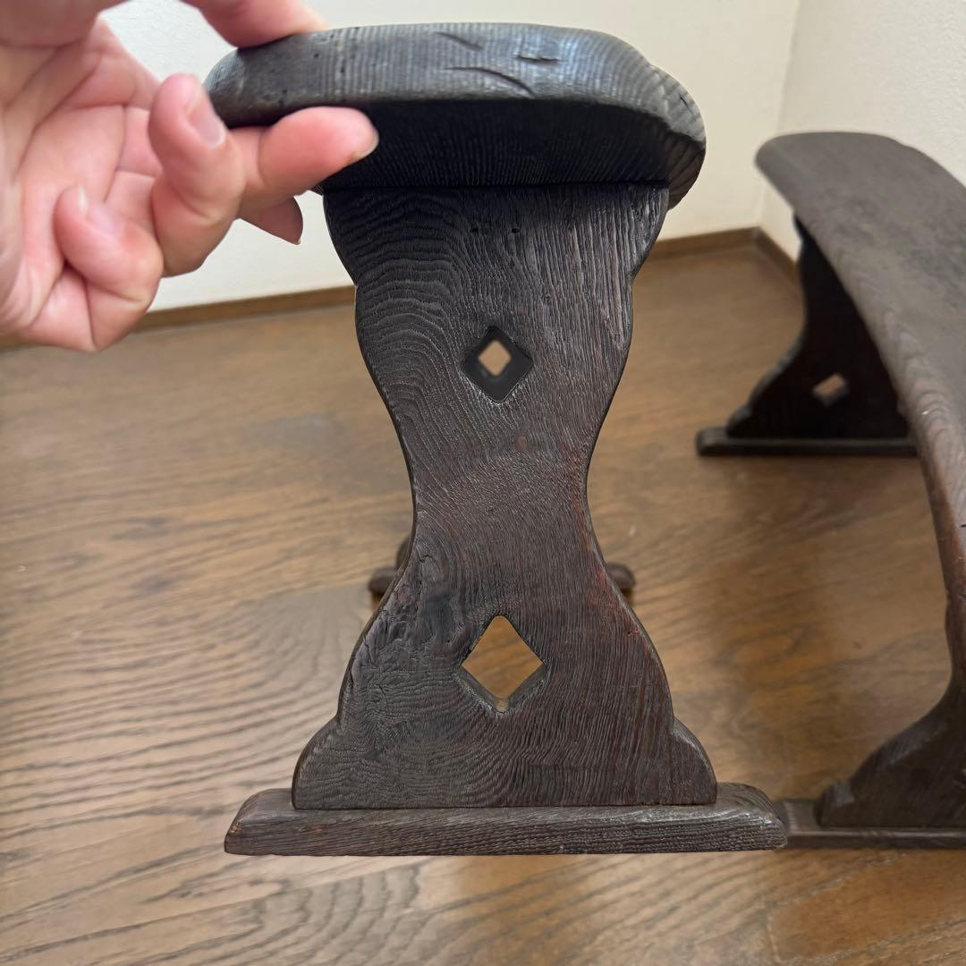 脇息 肘掛け 肘掛け 木製 透かし 2点 和風 家具 インテリア レトロ