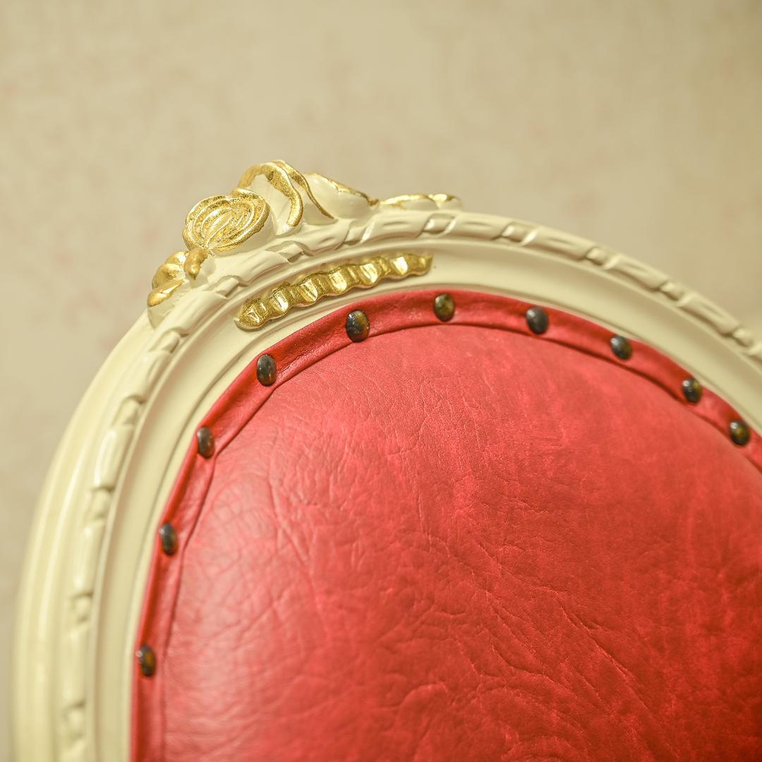 新品 ロココ調 ダイニングチェア １脚 アイボリーゴールド PVC レッド