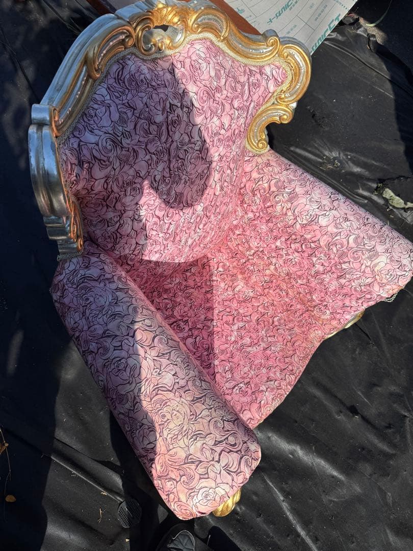 引取　イタリア製 PEGASO ロココ調 アームチェア 玉座風 金銀装飾 1P