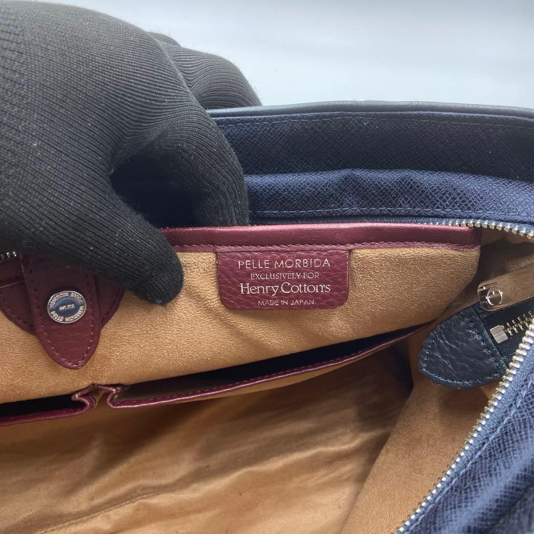 希少　ペッレモルビダ　ヘンリーコットンズ　ビジネスバッグ　レザー　ネイビー