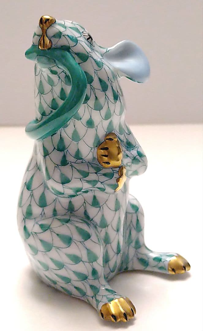 ヘレンド フィギュリン 干支 ネズミ グリーン 1996年