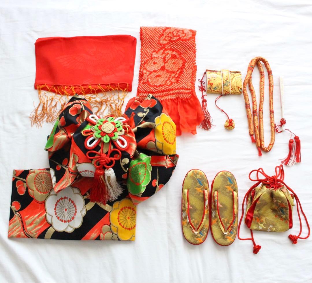 七五三 5歳 7歳 女の子 子供 アンティーク 着物 つくり帯 セット