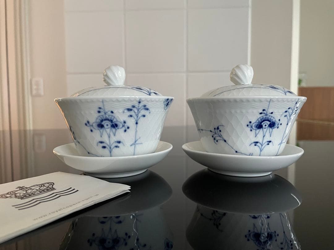 【新品】ロイヤルコペンハーゲン　ブルーパルメッテ 蓋つきカップ&ソーサー 4客