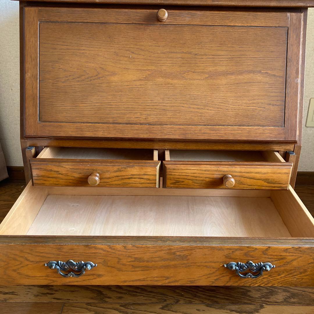 越後民芸　ライティングビューロー木製座卓 引き出し付き