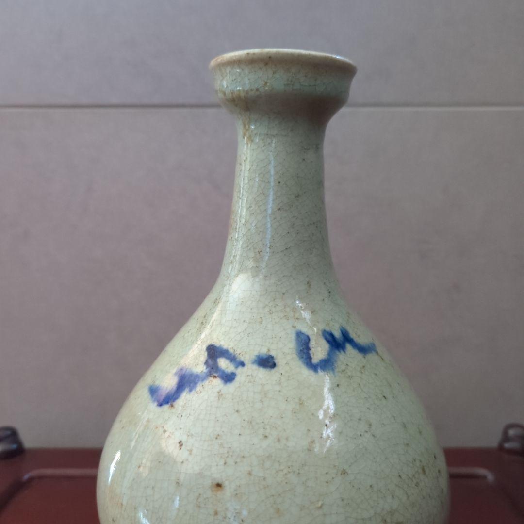 朝鮮古美術　骨董品　古道具　高麗李朝　染付　青磁貫入　大徳利　花瓶　飾り壺