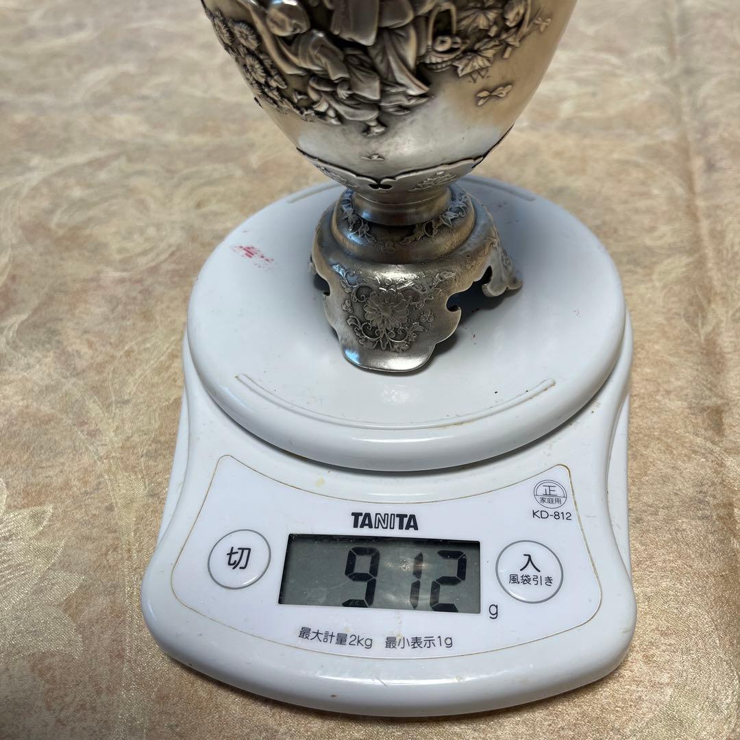 青鳳　内島　市平　花瓶　銀製　四季遊園之図