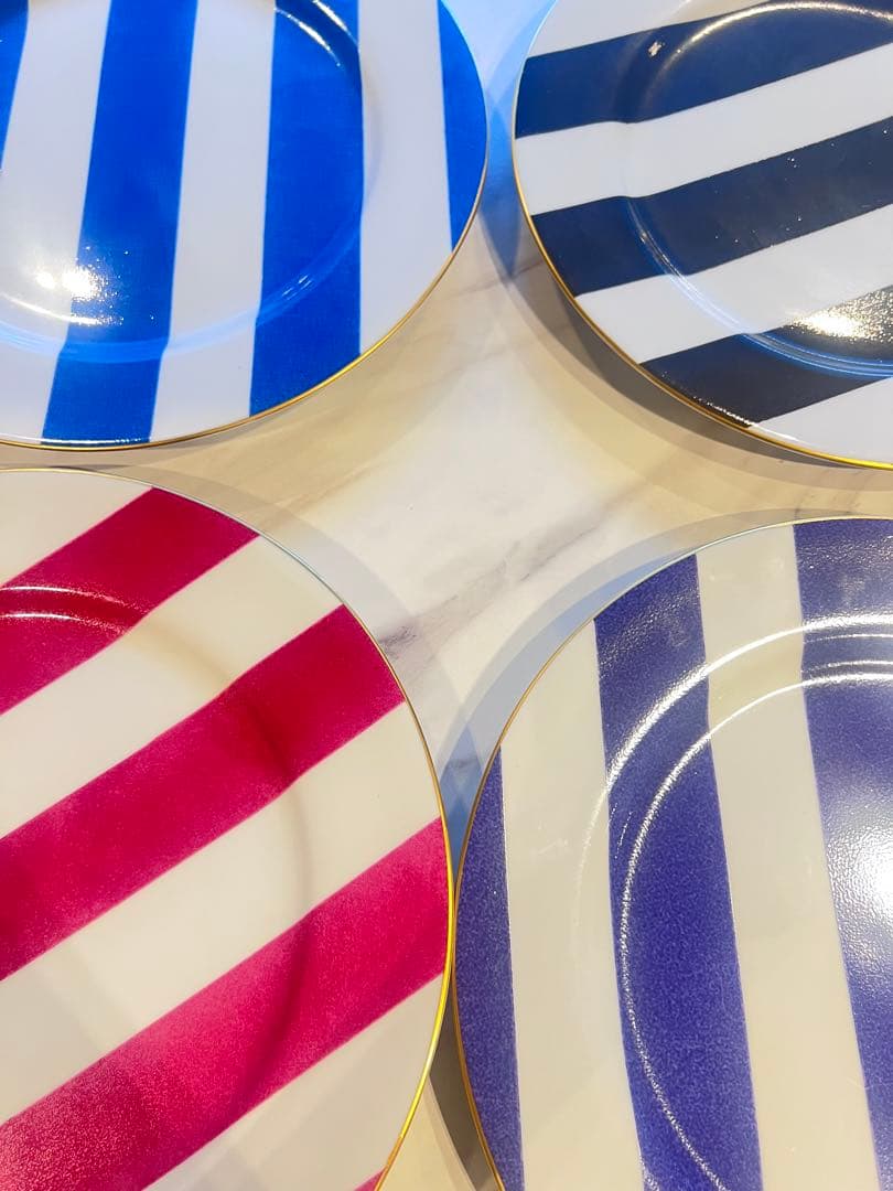 MarieDaage リモージュ　30センチプレート　ストライプ　ブルー