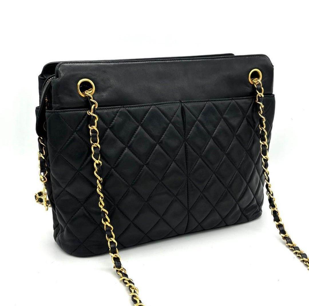 CHANEL シャネル マトラッセ ラムスキン チェーントート ココマーク 黒