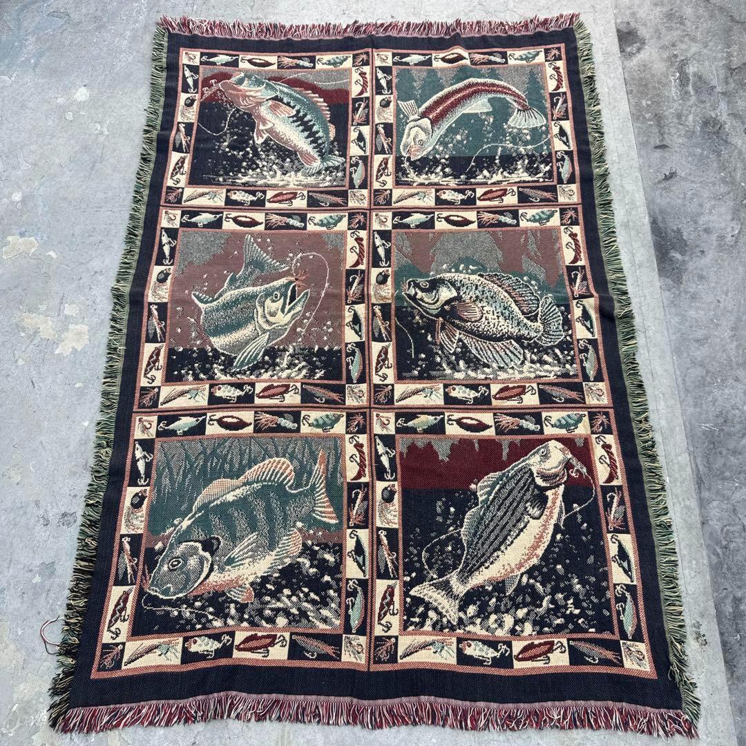 釣り　魚　マルチカバー　ソファーカバー　ヴィンテージラグ　178x120