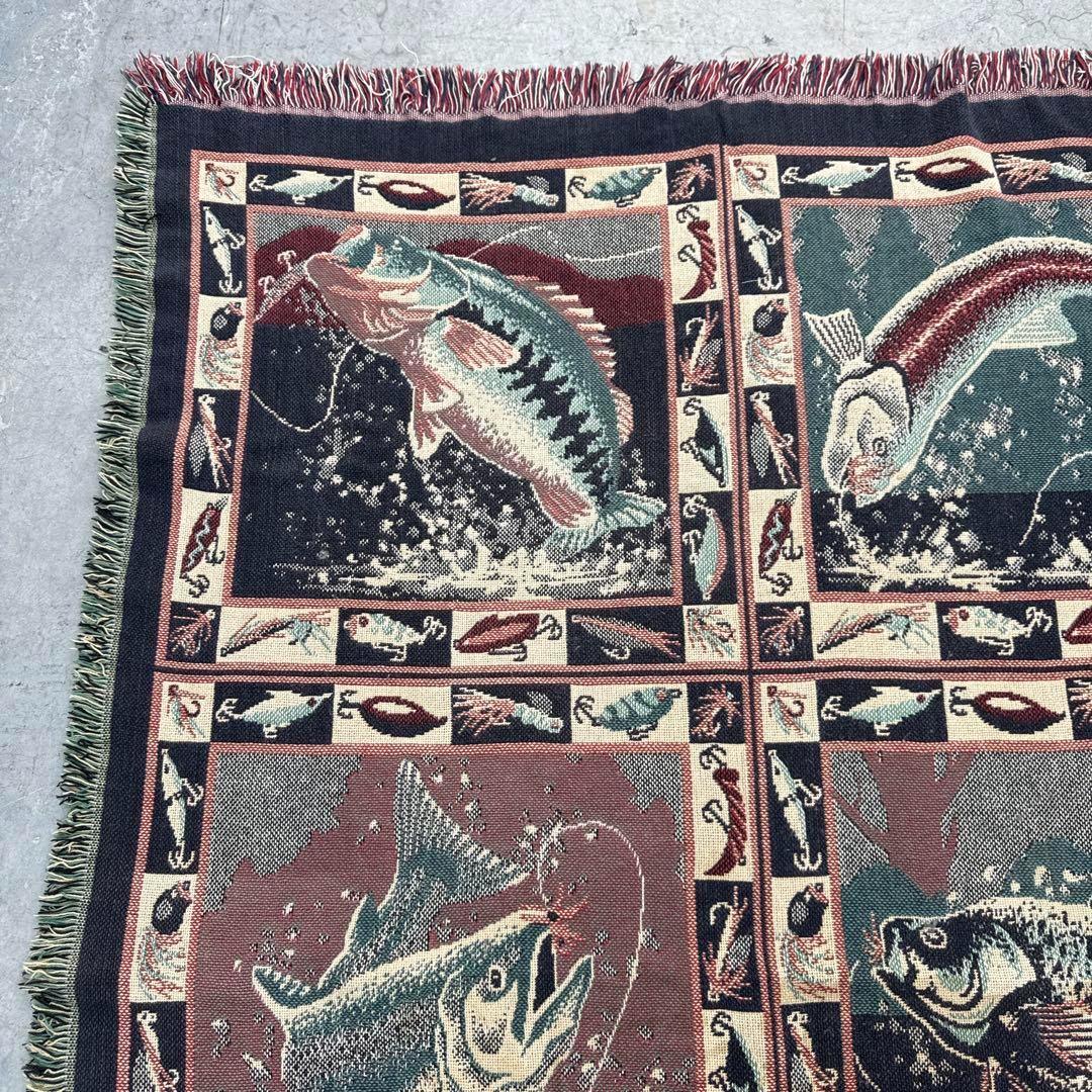 釣り　魚　マルチカバー　ソファーカバー　ヴィンテージラグ　178x120