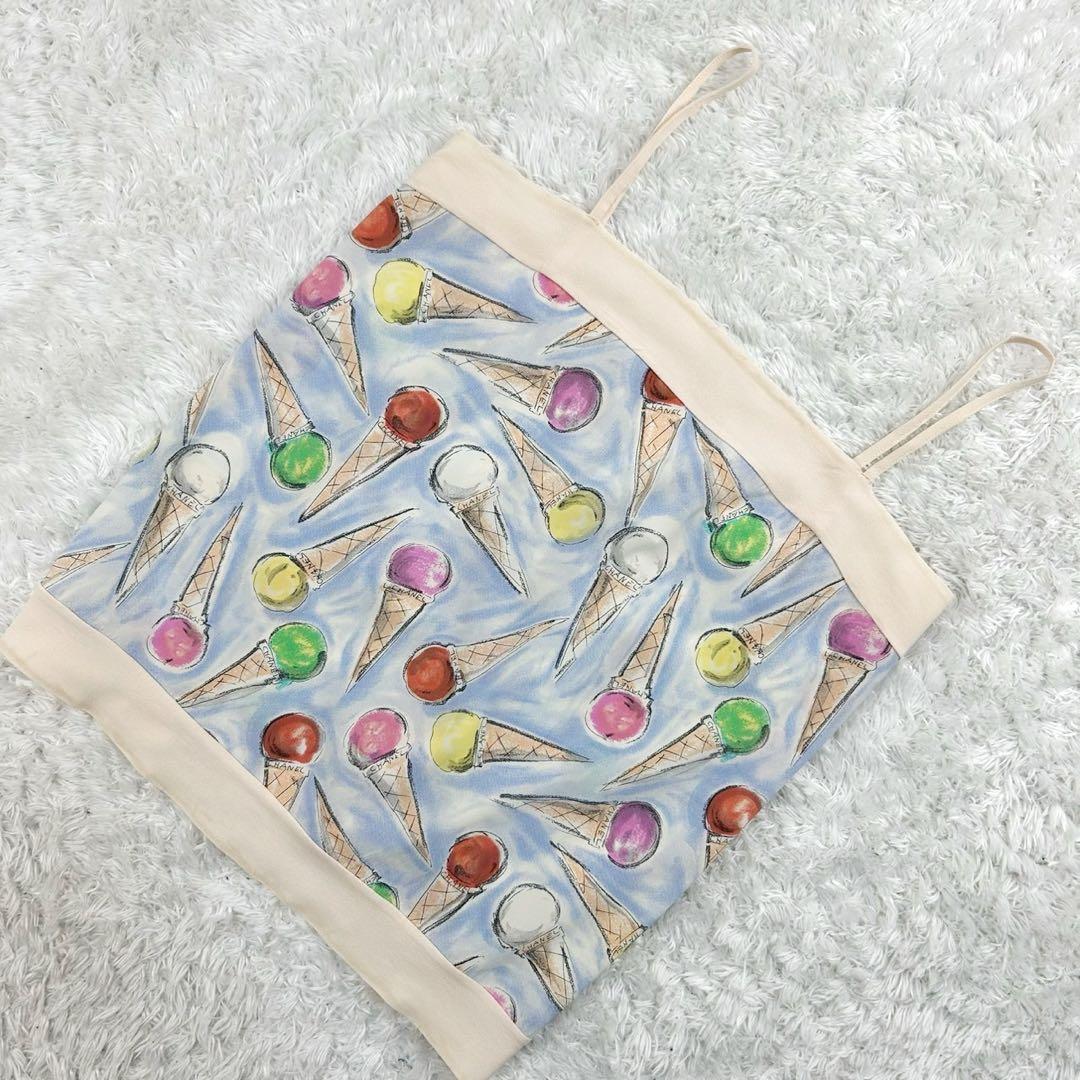 【美品・付属品付き】シャネル☆総柄入りキャミソール アイスクリーム ブランドロゴ