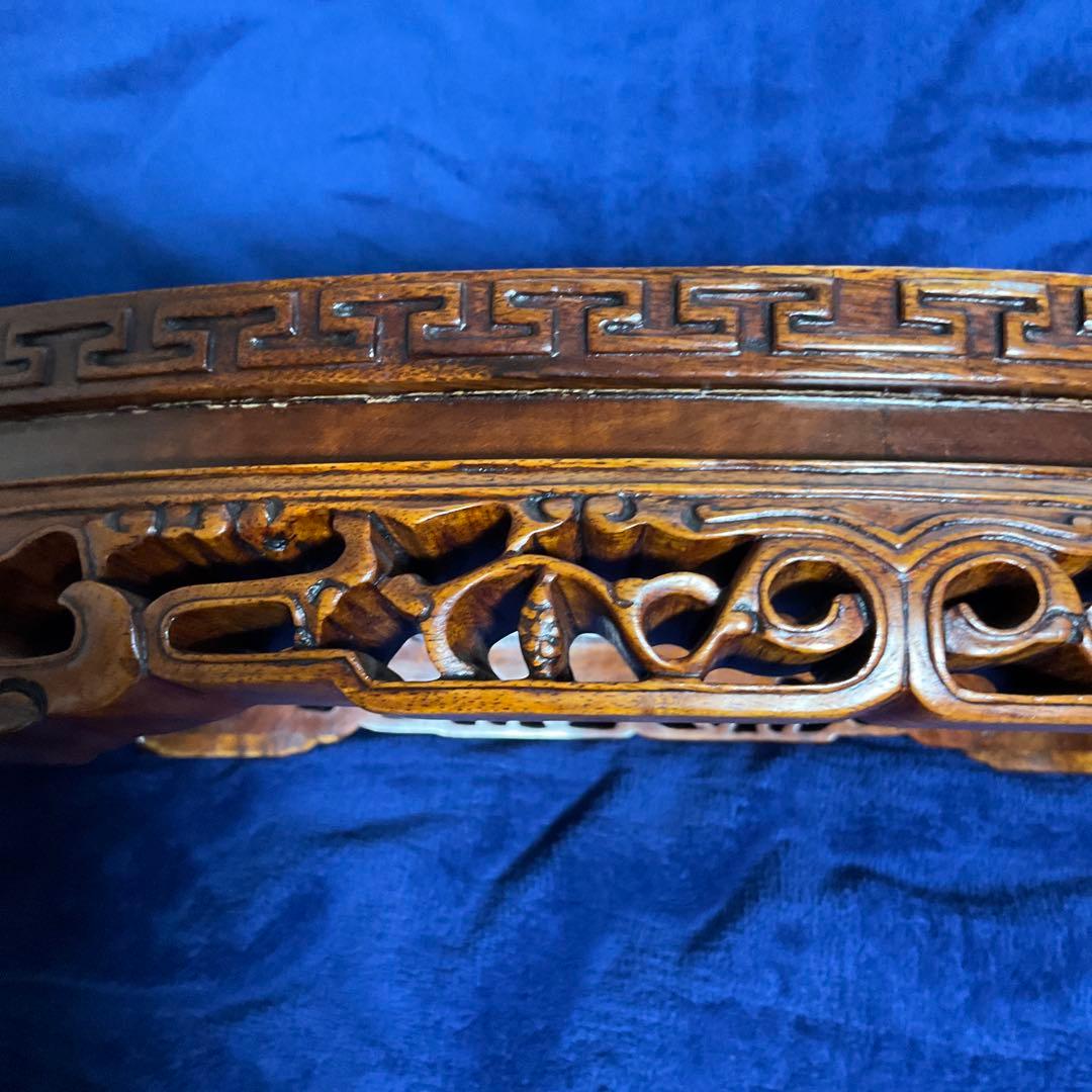 唐木製　彫刻入り楕円形花台