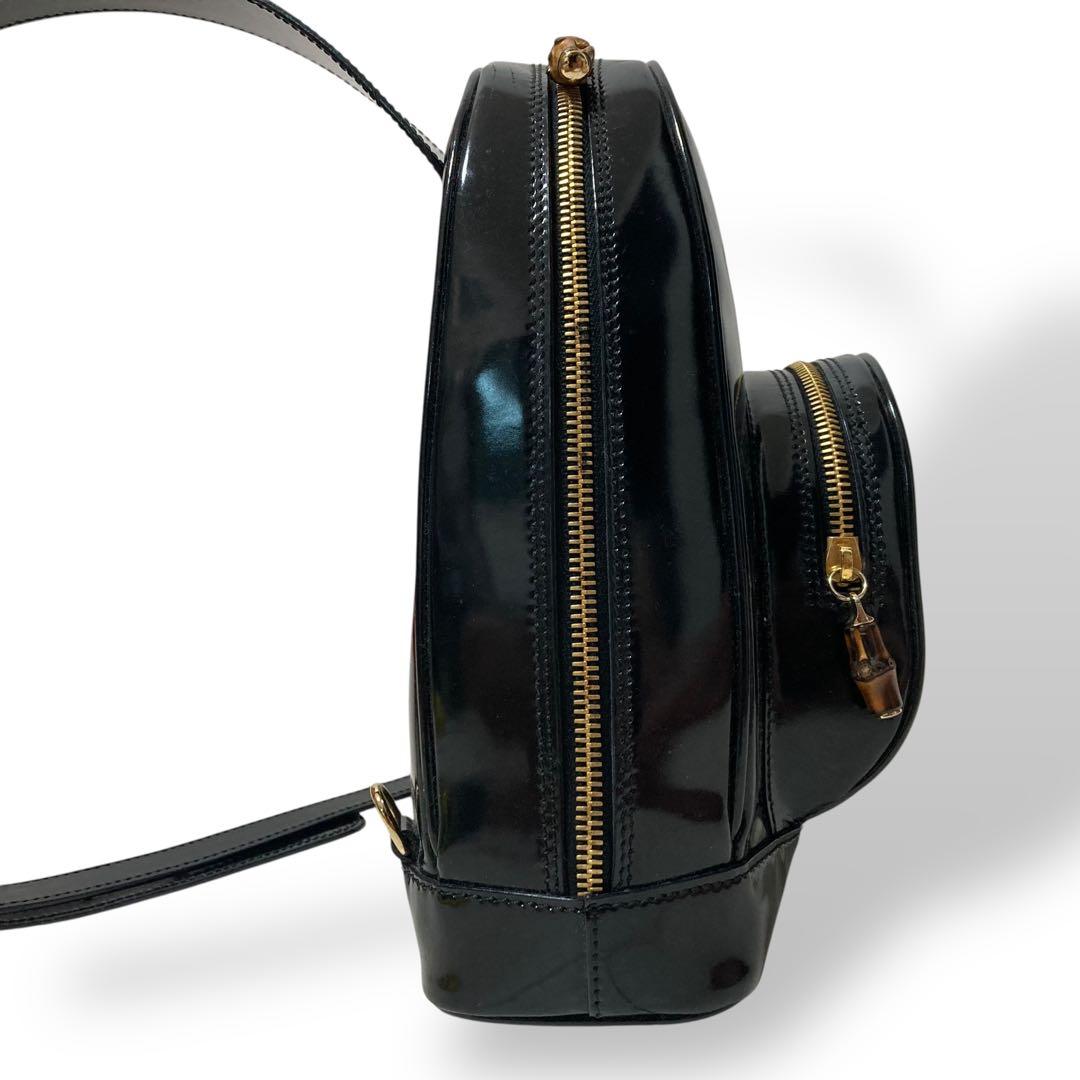 【美品】グッチ ワンショルダーバッグ　ボディバッグ　パテントレザー バンブー 黒