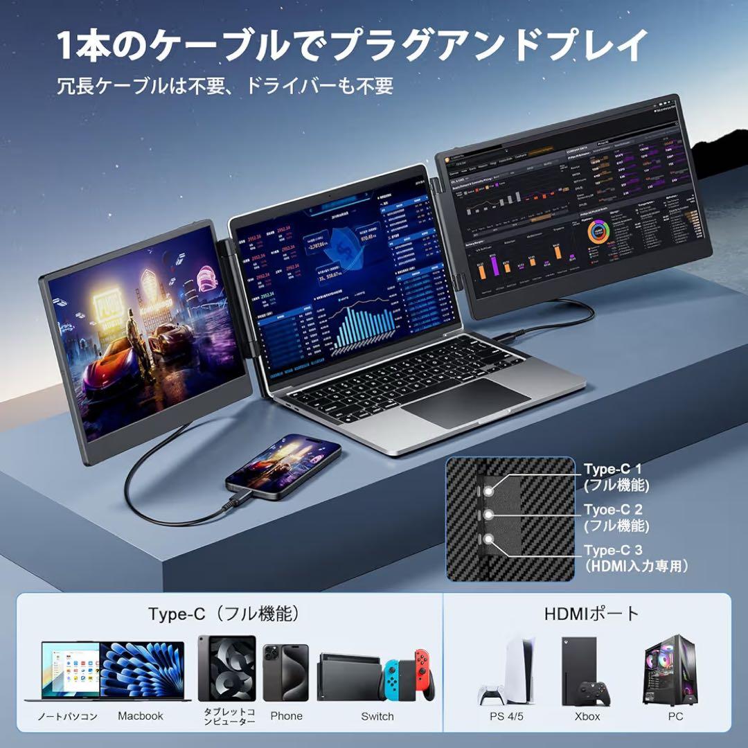 新品S3ノートパソコン デュアルモニター14インチ FHD 1080P IPS