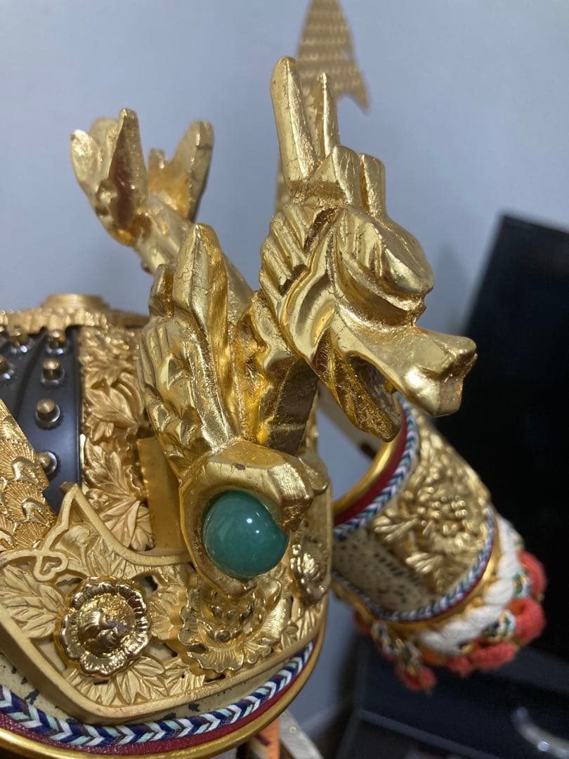 五月人形 鎧飾り 平安朝 甲冑 純金鍍金 十三号笠しころ　本正絹 茜