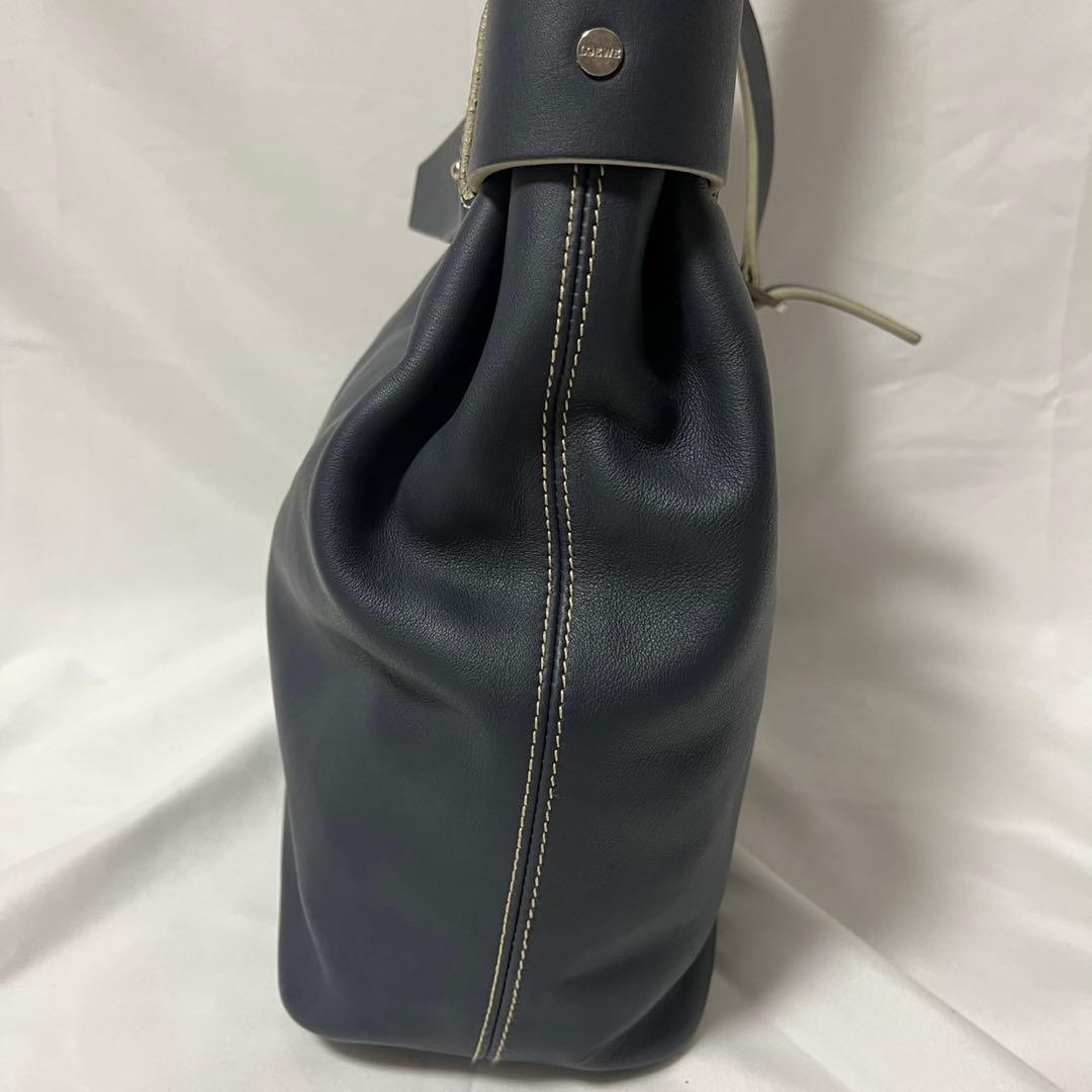 ✨極美品✨　LOEWE アナグラム　ショルダーバッグ　ブルーグレー　レザー