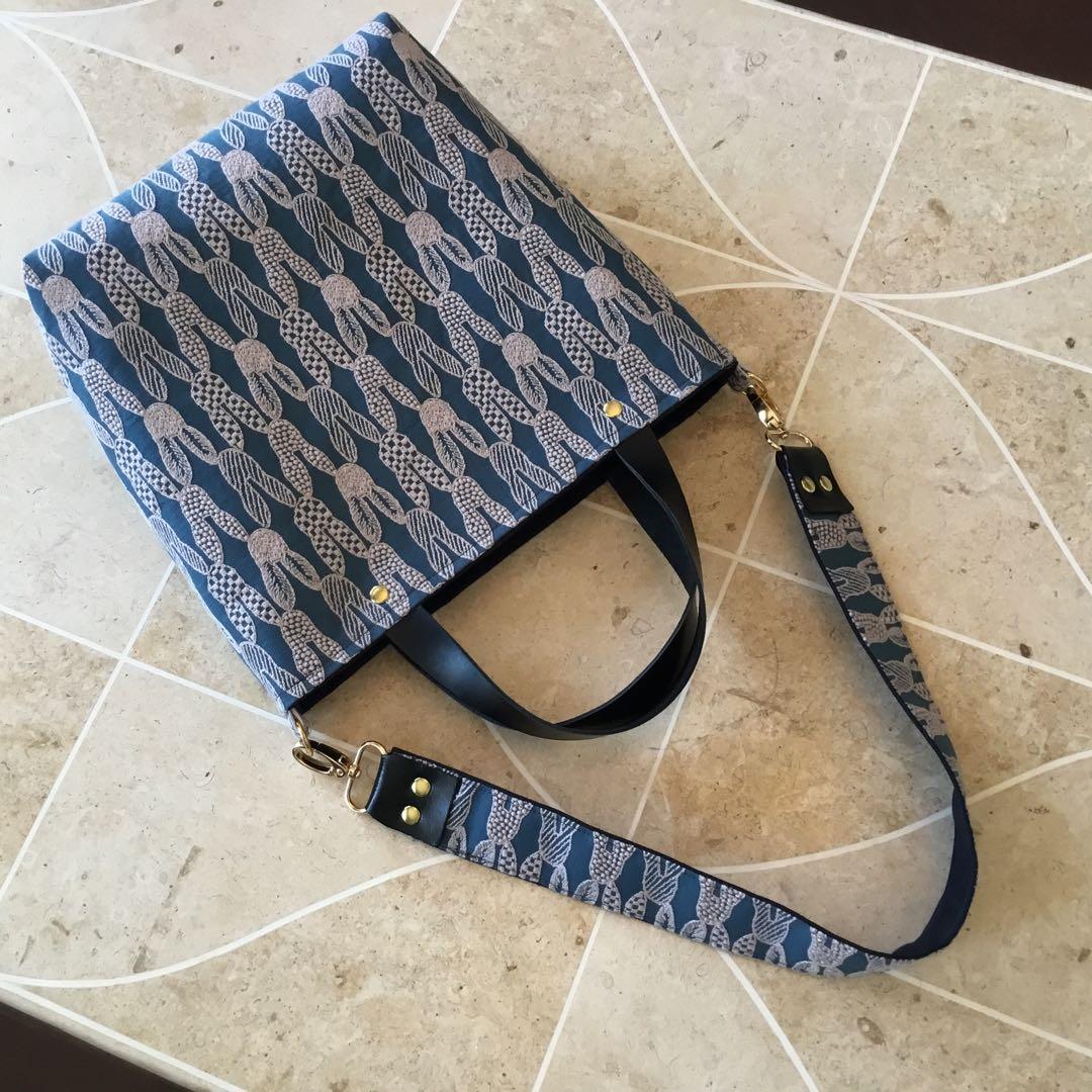 ミナペルホネンpomppiaブルー　2Way肩掛けトートバッグハンドメイド