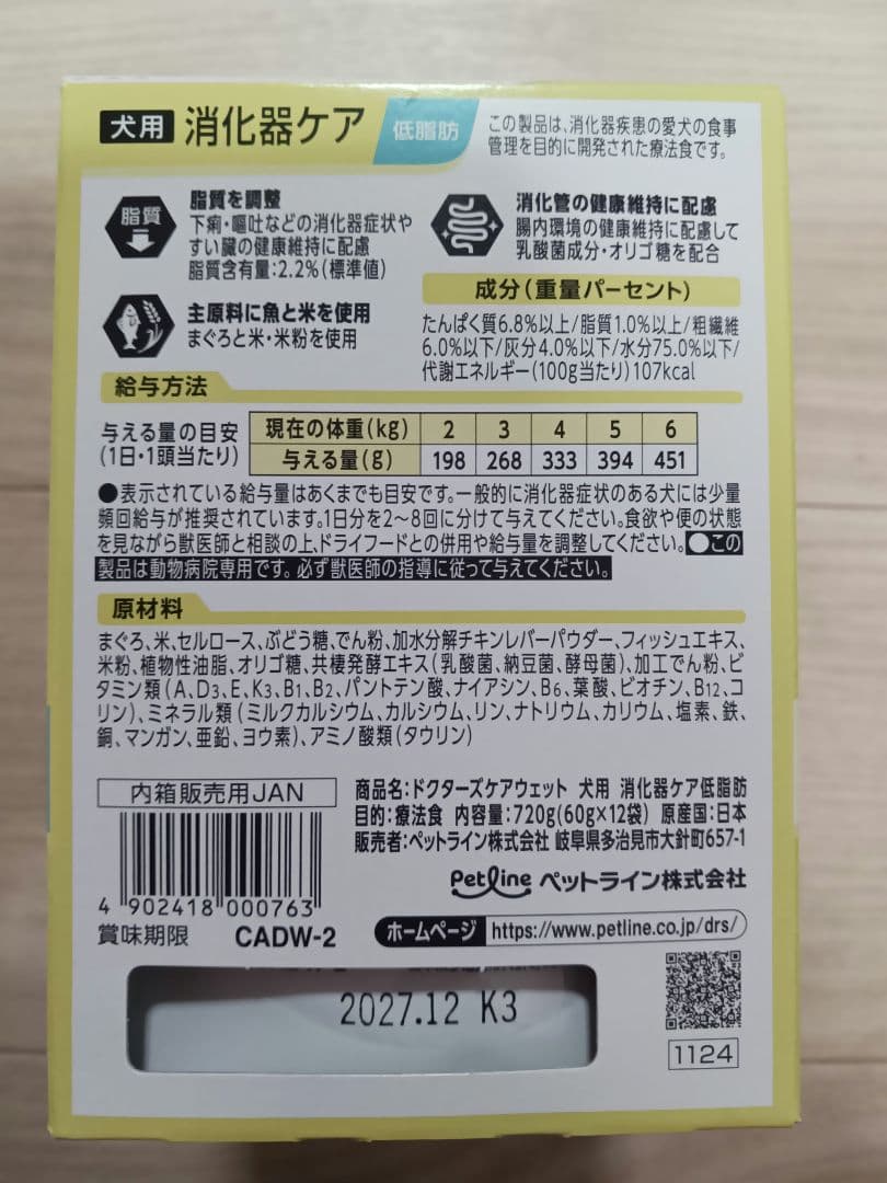 ドクターズケア　消化器ケア 低脂肪　犬用 60g×12袋×3箱&バラ7袋
