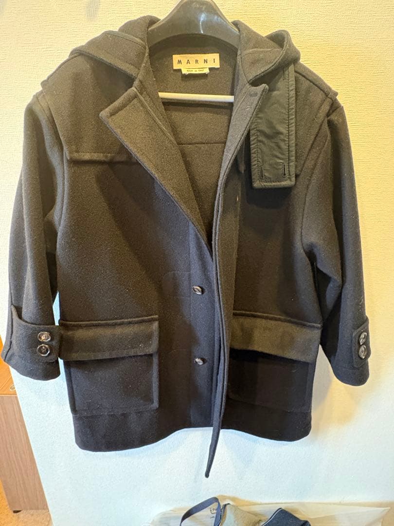 MARNI ブラック フード付きダッフルコート
