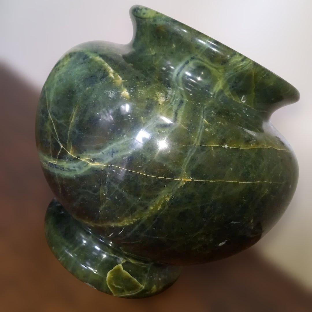 大理石調　花瓶　グリーン　珍品　緑　約６・８キロ　オブジェ　人造石