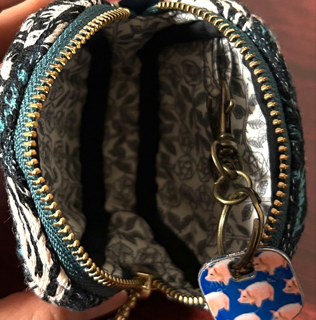 ミナペルホネン rosy(ネイビー&グリーン) ショルダーバック ミニポーチ付き