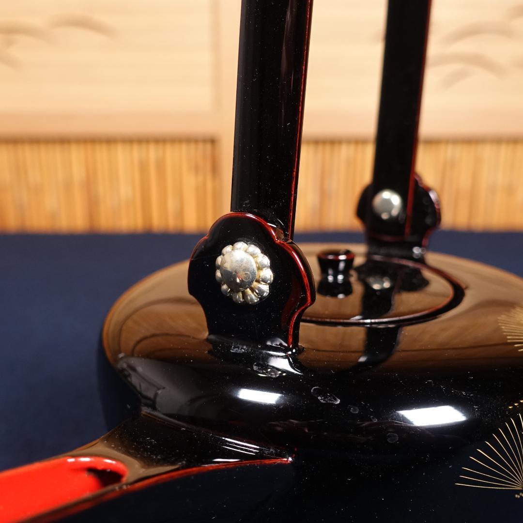 輪島塗 沈金師 小西寛 塗師 慶峰 合作 黒塗 沈金松図 屠蘇器揃 共箱